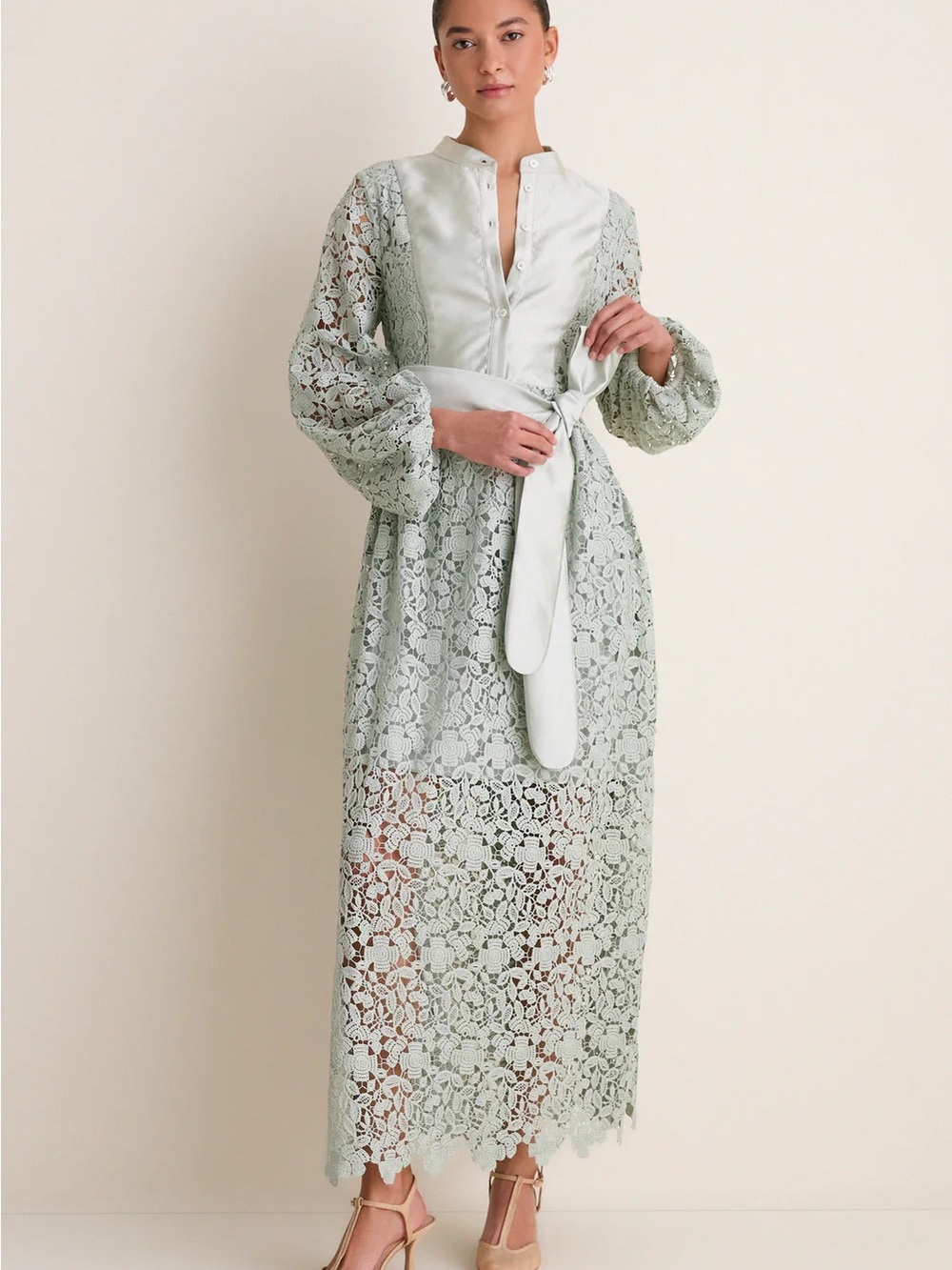 Tuckernuck Lace Tie-Waist Maxi Dress in Sage